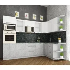 Готовая кухня Интерлиния Мила Пластик 1.68x2.8 правая (белый глянец/мрамор/кастилло тем.)