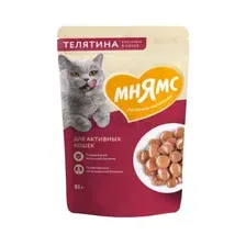 Влажный корм для кошек МНЯМС Active кусочки в соусе с телятиной пауч 85 г (540157)