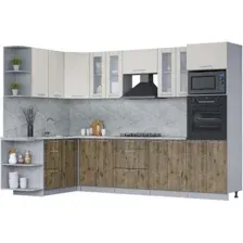 Готовая кухня Интерлиния Мила 1.68x3.0 левая (персидский жемчуг/дуб веллингтон/серый каспий)