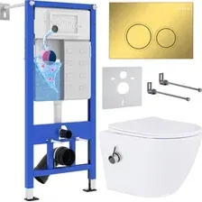 Унитаз подвесной Roxen Antares bidet в комплекте с инсталляцией StounFix Dual Fresh 6 в 1 968097 (кнопка: золото глянцевое )
