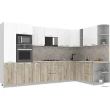 Готовая кухня Интерлиния Мила Лайт 1.88x3.4 правая (белый платинум/дуб серый/малага)