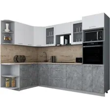 Готовая кухня Интерлиния Мила Gloss 1.68x2.8 левая (белый софт/керамика/травертин серый)