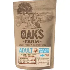 Сухой корм для кошек Oaks Farm Беззерновой для взрослых кошек. Белая рыба (400г)