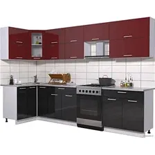 Готовая кухня Интерлиния Мила Gloss 60-12x31 (бордовый/черный глянец)