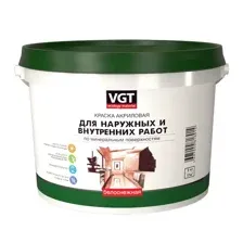Краска ВД-АК-1180 VGT для наруж/внутр работ моющаяся, белая, 7кг