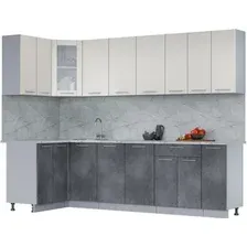 Готовая кухня Интерлиния Мила 12x27 (персидский жемчуг/бетон портленд/серый каспий)