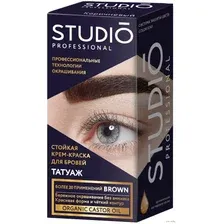 Стойкая крем-краска для бровей STUDIO Professional с эффектом татуажа Темно-коричневый (крем-краска 30 мл, оксидант 20 мл)