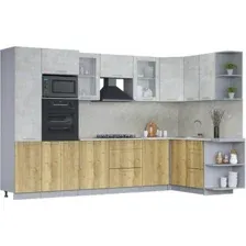 Готовая кухня Интерлиния Мила 1.68x3.2 правая (бетон лайт/дуб золотой/опал светлый)