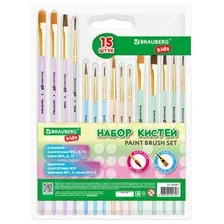 Кисти НАБОР 15 шт. (ПОНИ - 9 шт., СИНТЕТИКА - 4 шт., ЩЕТИНА - 2 шт.) BRAUBERG KIDS