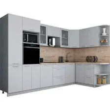 Готовая кухня Интерлиния Мила Gloss 1.68x3.2 правая (пепел софт/пепел софт/травертин серый)