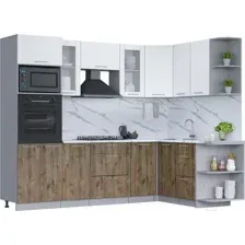 Готовая кухня Интерлиния Мила 1.68x2.6 правая (белый платинум/дуб веллингтон/белый гранит)