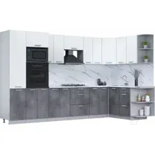 Готовая кухня Интерлиния Мила Лайт 1.68x3.4 правая (белый платинум/бетон портленд/белый гранит)