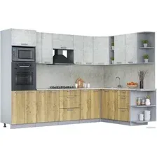 Готовая кухня Интерлиния Мила Лайт 1.88x3.0 правая (бетон лайт/дуб золотой/опал светлый)