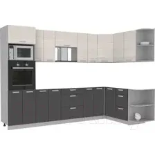 Готовая кухня Интерлиния Мила Лайт 1.68x3.0 правая без столешницы (вудлайн кремовый/антрацит)