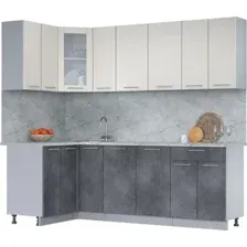 Готовая кухня Интерлиния Мила 12x23 (персидский жемчуг/бетон портленд/серый каспий)