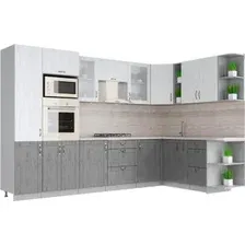 Готовая кухня Интерлиния Мила Крафт 1.88x3.2 правая (дуб серый/дуб полярный/травертин серый)