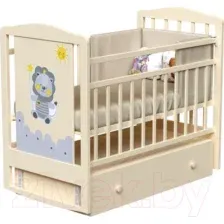 Детская кроватка VDK Happy Lion маятник-ящик (слоновая кость)