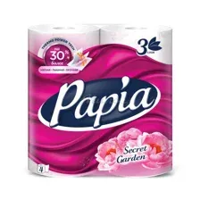 Бумага туалетная PAPIA Таинственный сад белая трехслойная, 4 шт
