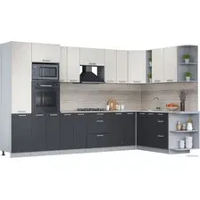 Готовая кухня Интерлиния Мила Лайт 1.88x3.4 правая (персидский жемчуг/антрацит/травертин серый)