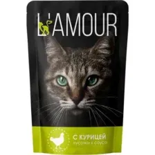 Влажный корм для кошек L'amour С курицей в соусе (28x75г)