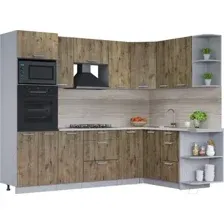 Готовая кухня Интерлиния Мила 1.68x2.6 правая (дуб веллингтон/дуб веллингтон/травертин серый)