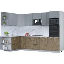 Готовая кухня Интерлиния Мила Лайт 1.68x3.0 левая (серебро/дуб веллингтон/белый гранит)