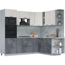 Готовая кухня Интерлиния Мила Лайт 1.88x2.4 правая (персидский жемчуг/бетон портленд/серый каспий)