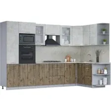 Готовая кухня Интерлиния Мила 1.68x3.2 правая (бетон лайт/дуб веллингтон/опал светлый)
