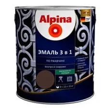 Эмаль АУ Alpina Эмаль по ржавчине 3 в 1 шелковисто-матовая RAL8017 (коричневый) 2 кг