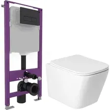 Унитаз подвесной с инсталляцией Saniteco KW-9004WS + Triton Pro EVO815N (с кнопкой черный, матовый)