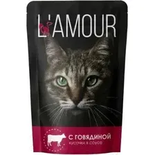 Влажный корм для кошек L'amour С говядиной в соусе (75г)