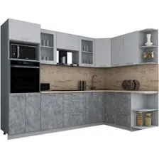 Готовая кухня Интерлиния Мила Gloss 1.68x2.8 правая (пепел софт/керамика/травертин серый)