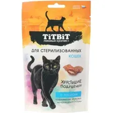 Лакомство для кошек TiTBiT Хрустящие подушечки с лососем для стерилизованных / 26441 (60г)