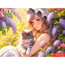 Пазлы 1000 элементов. Девушка с котенком
