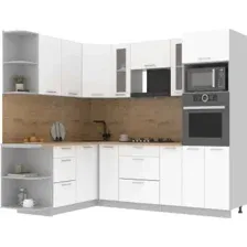 Готовая кухня Интерлиния Мила 1.68x2.4 левая (белый платинум/белый платинум/дуб бунратти)