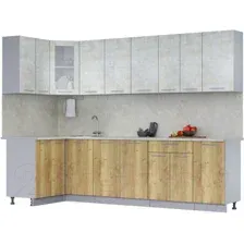 Готовая кухня Интерлиния Мила 12x28 (бетон лайт/дуб золотой/опал светлый)