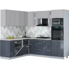Готовая кухня Интерлиния Мила Gloss 1.896х2.38 (асфальт глянец/грей/бискайская сосна)