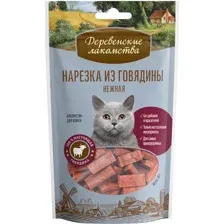 Лакомство для кошек Деревенские лакомства Нарезка из говядины нежная 45 г