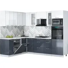 Готовая кухня Интерлиния Мила Gloss 1.896х2.58 (асфальт глянец/белый глянец/белый гранит)