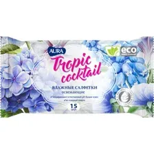 Влажные салфетки Aura тропический коктейль, 15 шт