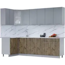 Готовая кухня Интерлиния Мила 12x26 (персидский жемчуг/дуб веллингтон/серый каспий)