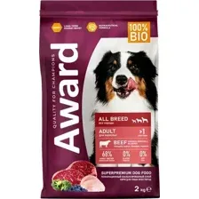 Сухой корм для собак Award Adult All Breed с говядиной и курицей с доб. брокколи и черники (2кг)