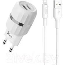 Зарядное устройство сетевое Hoco C41A  кабель AM-8pin Lightning / 6957531080589 (белый)