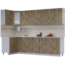 Готовая кухня Интерлиния Мила 12x28 (дуб веллингтон/дуб веллингтон/травертин серый)