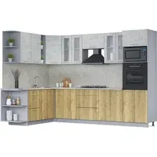 Готовая кухня Интерлиния Мила 1.88x3.0 левая (бетон лайт/дуб золотой/опал светлый)