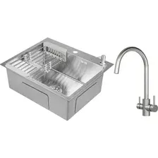 Мойка кухонная со смесителем Saniteco 6050  X-Joy S F85B07700 (с сифоном, дозатором и коландером)
