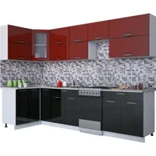 Готовая кухня Интерлиния Мила Gloss 50-12x30 (бордовый/черный глянец)