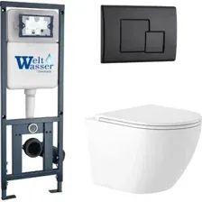 Унитаз подвесной Saniteco KW-9003W Rimles + WeltWasser Marberg 410 + Marberg 507 SE MT-BL