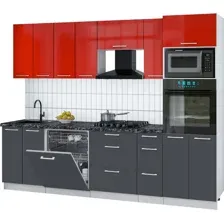 Готовая кухня Интерлиния Мила Gloss 2.7-ПМ1 (пепел/красный глянец/кастилло темный)