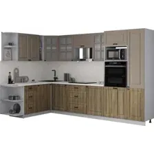 Готовая кухня Интерлиния Мила Деко 1.88x3.2 LV (дуб вотан/луна/опал светлый)